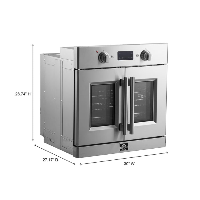 Forno Gallico 30-Inch Electric French Door Wall Oven, Stainless Steel, True Convection, Air Fry, Self-Cleaning