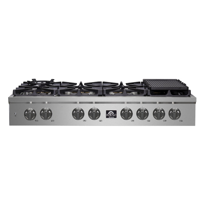 Forno Spezia Alta Qualita 48-Inch Pro-Style Gas Rangetop, Stainless Steel, 6 Sealed Burners, Continuous Cast Iron Grates, High Heat Output