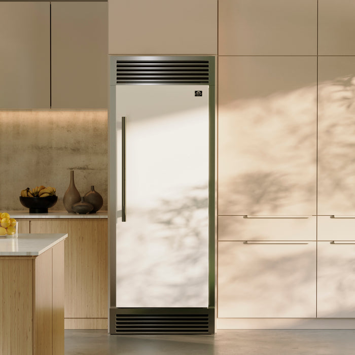 Forno Maderno 28-Inch Built-In Convertible Refrigerator in White with Antique Brass Handle, 13.6 cu.ft. Right Swing with Decorative Trim - 32-Inch Wide