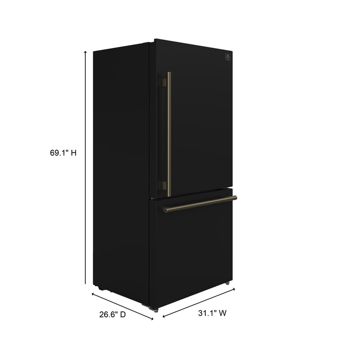 Forno Milano Espresso 31-Inch Bottom Freezer Refrigerator, Black, 17.2 cu.ft Capacity, Energy Efficient