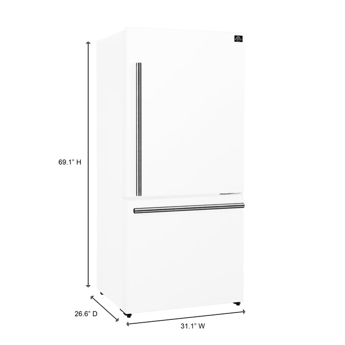 Forno Milano Espresso 31-Inch Bottom Freezer Refrigerator, White, 17.2 cu.ft Capacity, Energy Efficient