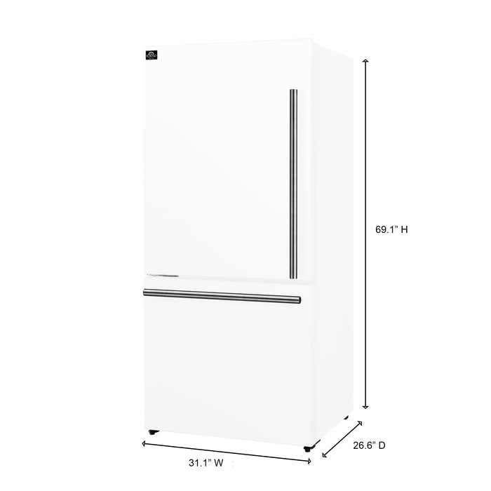 Forno Milano Espresso 31-Inch White French Door Refrigerator, Bottom Freezer, 17.2 Cu. Ft., Energy-Efficient, No Frost, Built-In Ice Maker