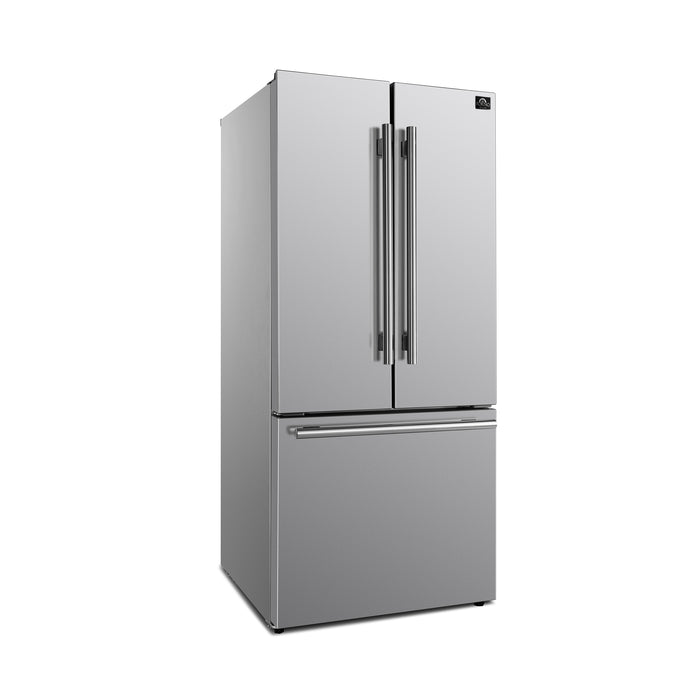 Forno Gallipoli 30-Inch French Door Refrigerator with Bottom Freezer, 17.5 cu.ft Capacity, Stainless Steel, No Frost Technology, Built-In Ice Maker, Energy Efficient