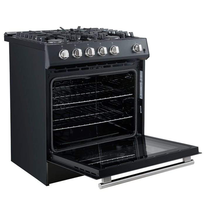 Forno Leonardo Espresso 30-Inch Black Gas Range, 5 Burners, 39,500 BTU, 5 cu.ft Convection Oven