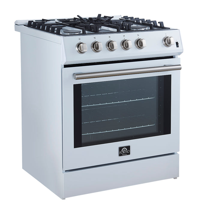 Forno Leonardo Espresso 30-Inch White Gas Range, 5 Burners, 39,500 BTU, 5 cu.ft Convection Oven