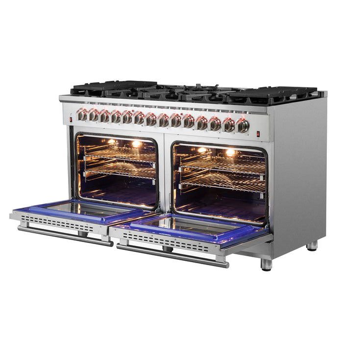 Forno Massimo 60-Inch Freestanding Dual Fuel Range, 10 Burners, Double Convection Ovens