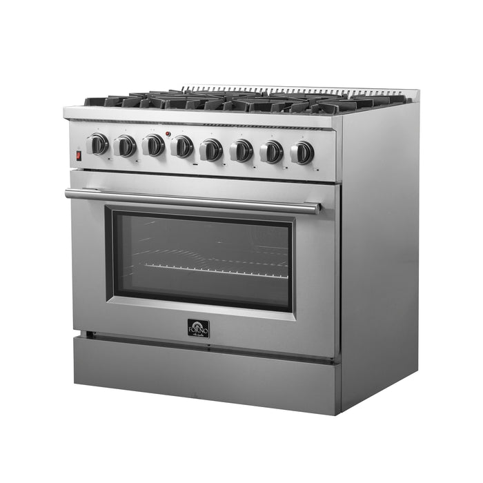 FORNO Premium 3-Piece Kitchen Bundle - Galiano 36" Dual Fuel Range, 36" Built-In Refrigerator, 24" Built-In Dishwasher - FBDL-004-02CAUS