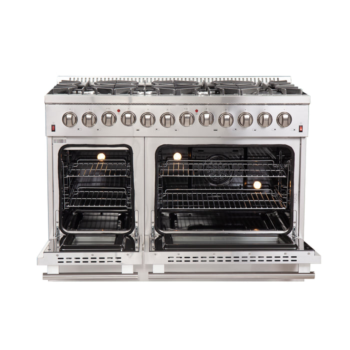 Forno Galiano 48-Inch Freestanding Dual Fuel Range, 8 Burners, Double Convection Ovens