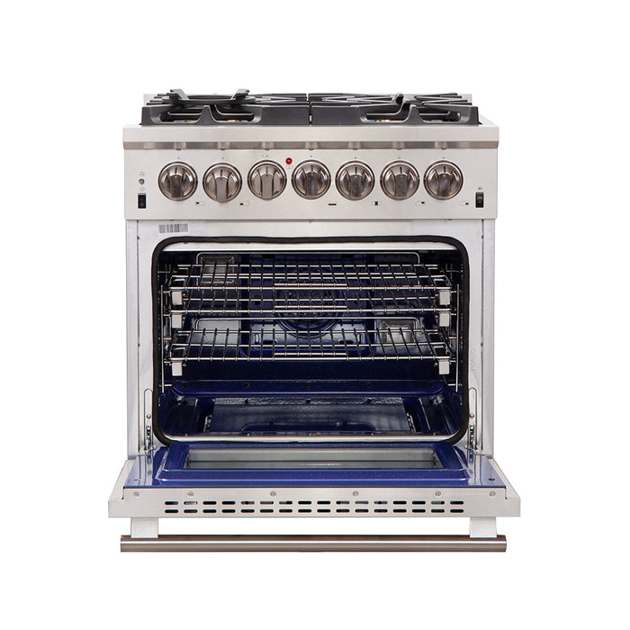 Forno Capriasca 30-Inch Freestanding Dual Fuel Range, 4 Burners, True Convection Oven