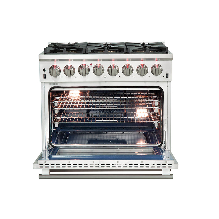 Forno Capriasca 36-Inch Freestanding Dual Fuel Range, 6 Burners, True Convection Oven