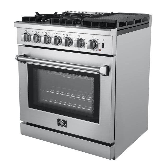 Forno Lazio 30-Inch Freestanding Dual Fuel Range, 4 Burners, True Convection Oven