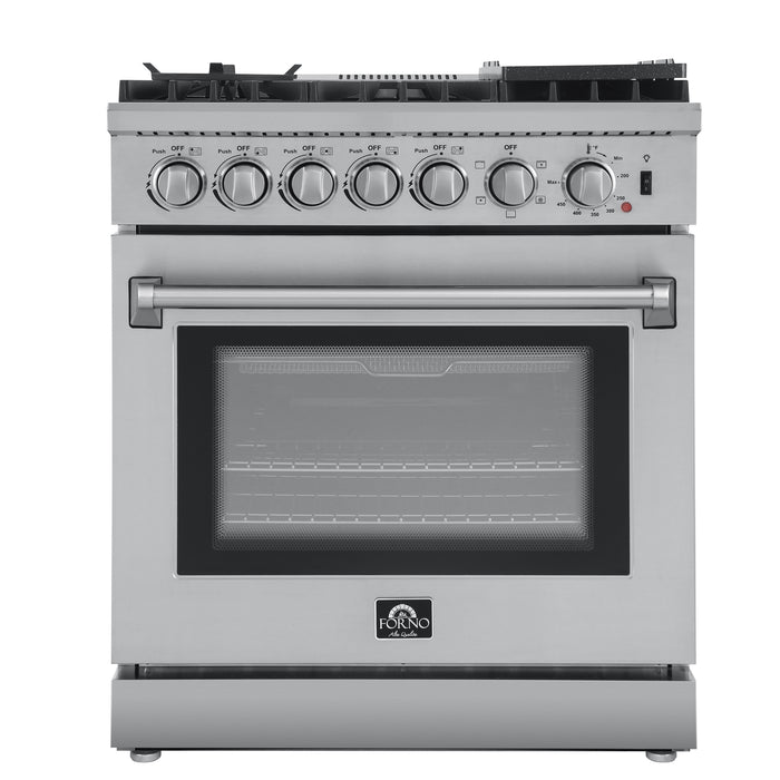 Forno Lazio 30-Inch Freestanding Dual Fuel Range, 4 Burners, True Convection Oven