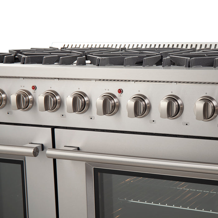 Forno Galiano 48-Inch Freestanding Gas Range, Stainless Steel, 8 Burners, 107,000 BTU, Griddle, Double Ovens, Energy Efficient