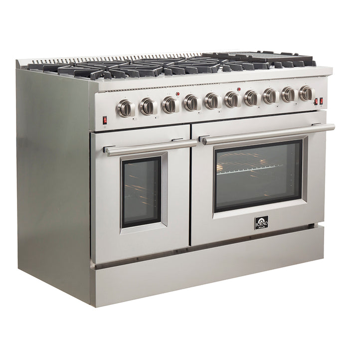 Forno Galiano 48-Inch Freestanding Gas Range, Stainless Steel, 8 Burners, 107,000 BTU, Griddle, Double Ovens, Energy Efficient