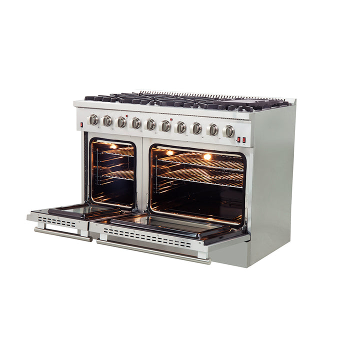 Forno Galiano 48-Inch Freestanding Gas Range, Stainless Steel, 8 Burners, 107,000 BTU, Griddle, Double Ovens, Energy Efficient