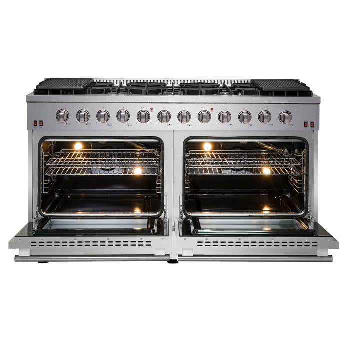 Forno Galiano 60-Inch Freestanding Gas Range, 10 Burners, Double Ovens, Griddle, Energy Efficient