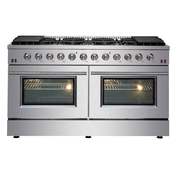 Forno Galiano 60-Inch Freestanding Gas Range, 10 Burners, Double Ovens, Griddle, Energy Efficient