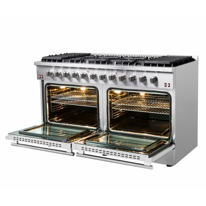 Forno Galiano 60-Inch Freestanding Gas Range, 10 Burners, Double Ovens, Griddle, Energy Efficient