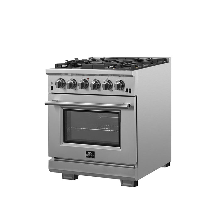 Forno Capriasca 30-Inch Freestanding Gas Range, 4 Burners, True Convection Oven