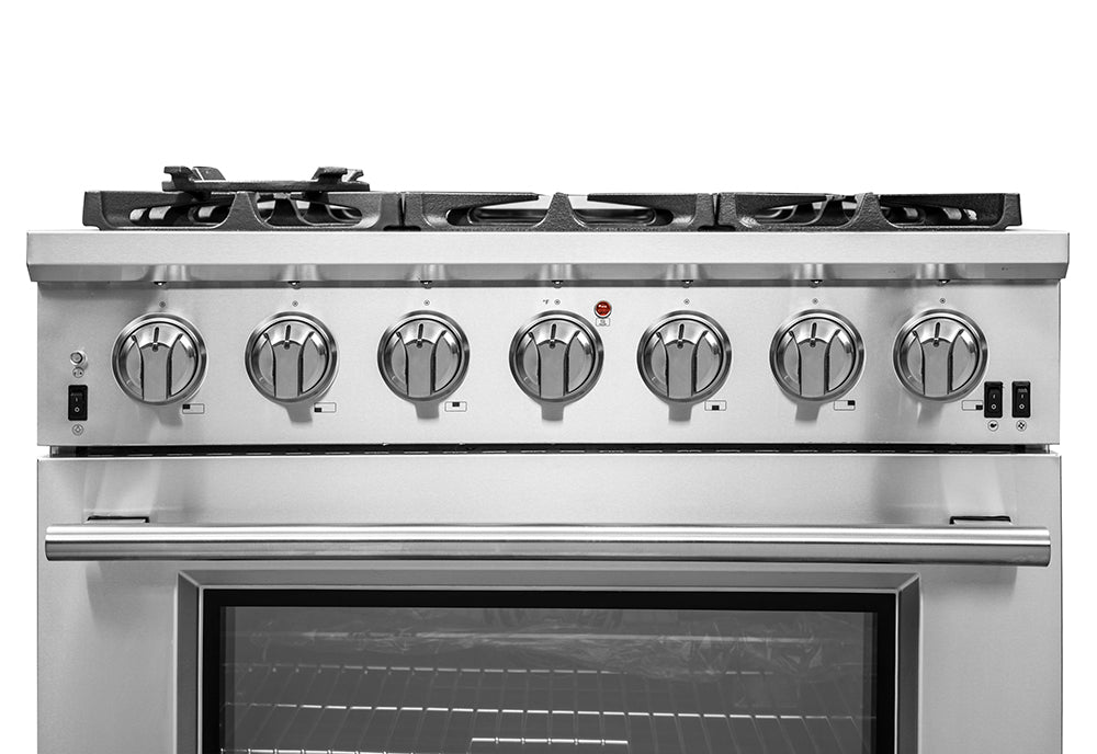 Forno Capriasca 36-Inch Gas Range, Stainless Steel, 6 Brass Burners, 120,000 BTU, Convection Oven, Energy Efficient