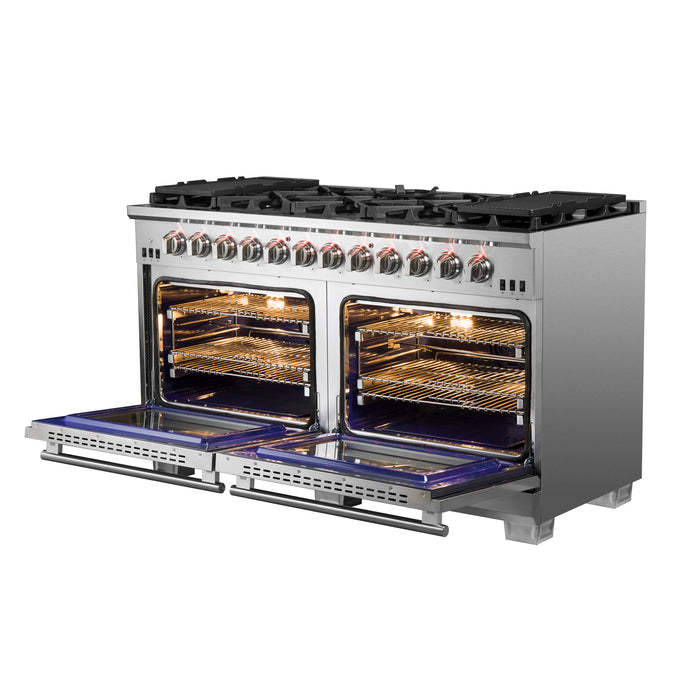 Forno Capriasca 60-Inch Freestanding Gas Range, 10 Burners, True Convection Oven