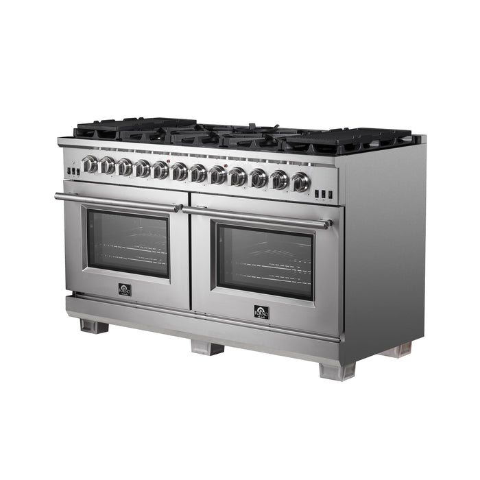 Forno Capriasca 60-Inch Freestanding Gas Range, 10 Burners, True Convection Oven