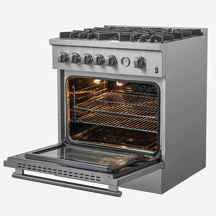 FORNO Giovanni 30-inch Gas Range Stainless Steel, 5 Burners 67,000 BTU, 4.32 cu.ft. Convection Oven