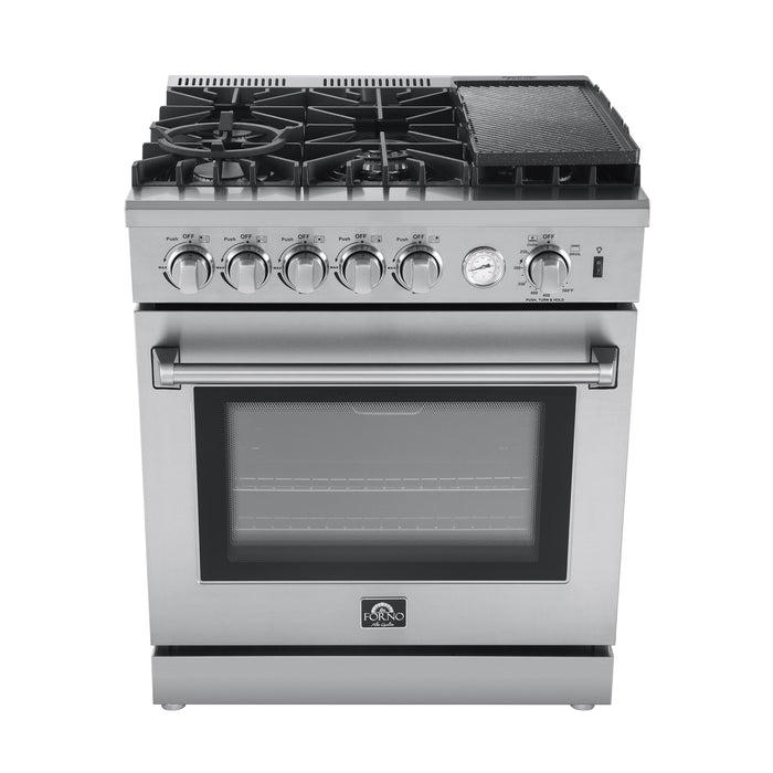 Forno Lazio 30-Inch Freestanding Gas Range, 4 Burners, Convection Oven, Energy Efficient