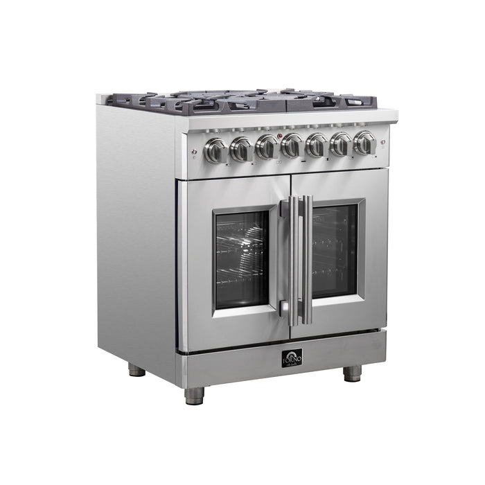 Forno Massimo 30-Inch Freestanding French Door Dual Fuel Range, 4 Burners, True Convection Oven