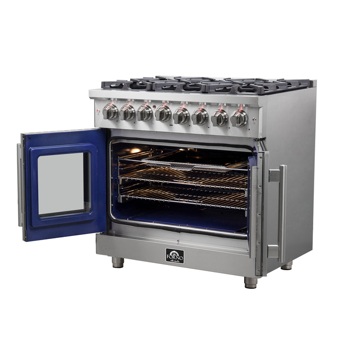 Forno Massimo 36-Inch Freestanding French Door Dual Fuel Range, 6 Burners, True Convection Oven