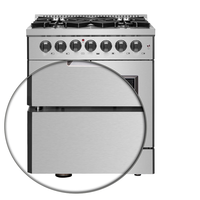 Forno Galiano 30-inch French Door Dual Fuel Range All Stainless Steel, 5 Sealed Burners 68,000 BTU, 4.32 cu.ft. True Convection Oven