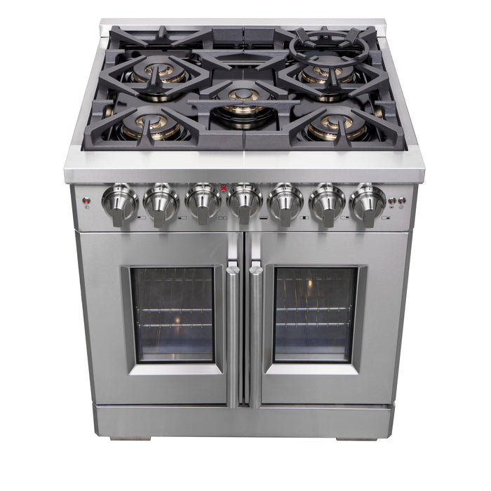 Forno Capriasca 30-Inch Freestanding French Door Dual Fuel Range, 4 Burners, True Convection Oven