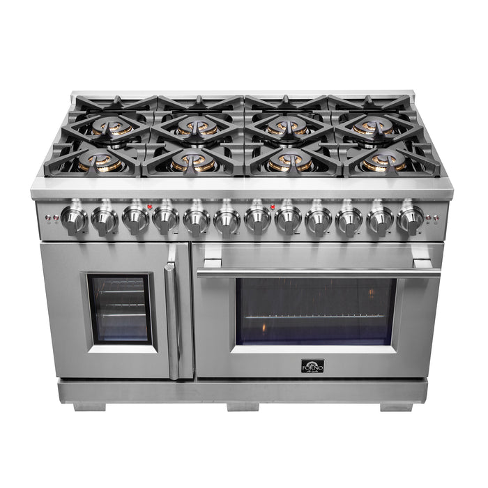 Forno Capriasca 48-Inch Freestanding French Door Dual Fuel Range, 8 Burners, True Convection Oven