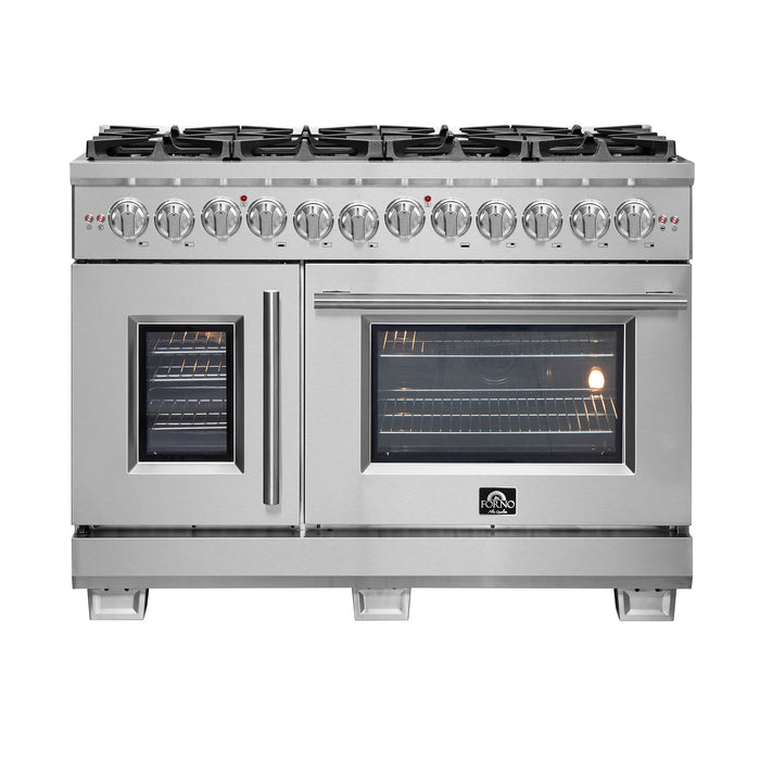 Forno Capriasca 48-Inch Freestanding French Door Dual Fuel Range, 8 Burners, True Convection Oven