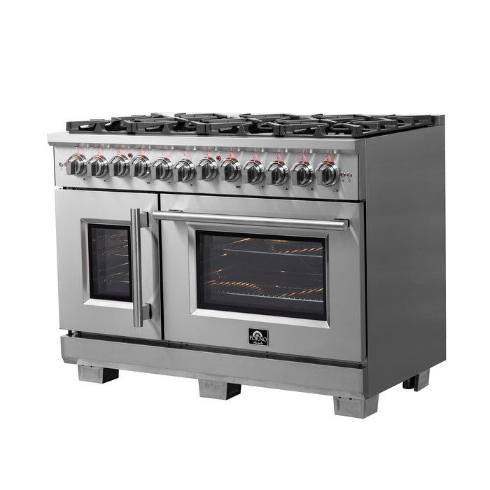 Forno Capriasca 48-Inch Freestanding French Door Dual Fuel Range, 8 Burners, True Convection Oven