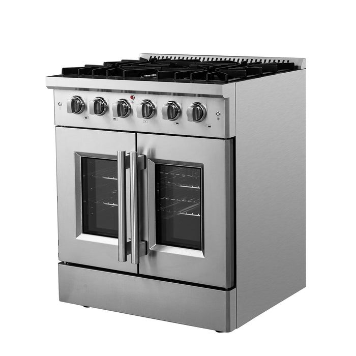 Forno Galiano 30-Inch Freestanding French Door Gas Range, 4 Burners, Convection Oven, Energy Efficient