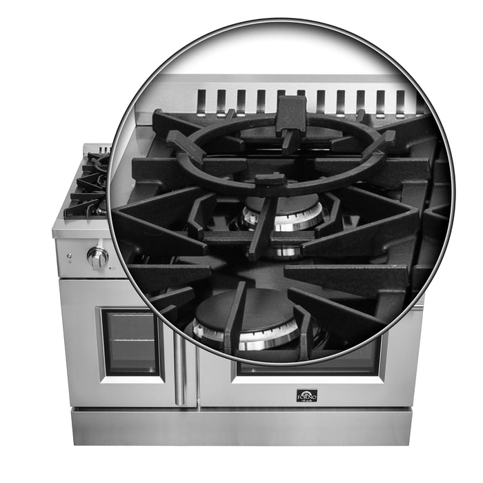 Forno Galiano 48-Inch Freestanding French Door Gas Range, 8 Burners, Griddle, Convection Oven, Energy Efficient