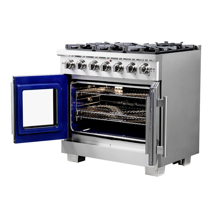 Forno Capriasca 36-Inch Freestanding French Door Gas Range, 6 Burners, Convection Oven, Energy Efficient