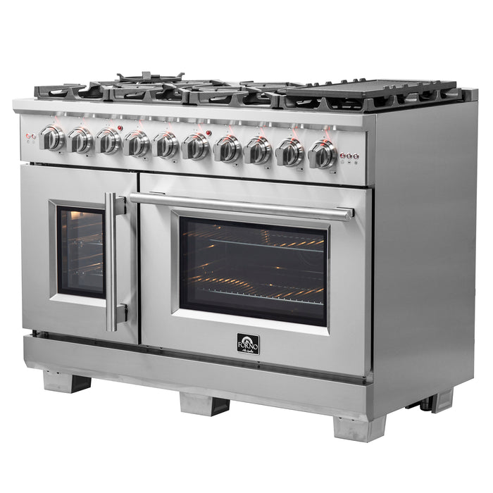 Forno Capriasca 48-Inch Freestanding French Door Gas Range, 8 Burners, Convection Oven, Energy Efficient