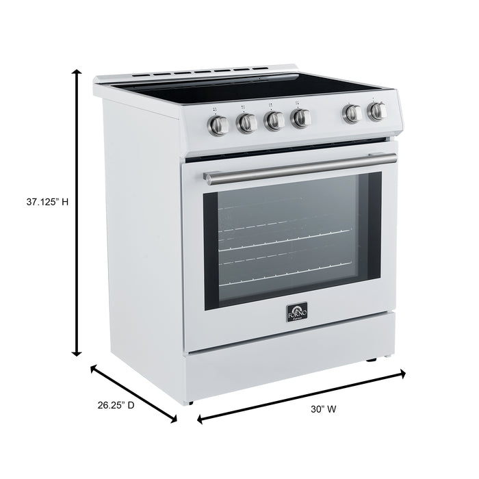 Forno Leonardo Espresso 30-Inch Slide-In White Induction Range, Convection Oven, 5 Cooking Zones, Touch Control Panel