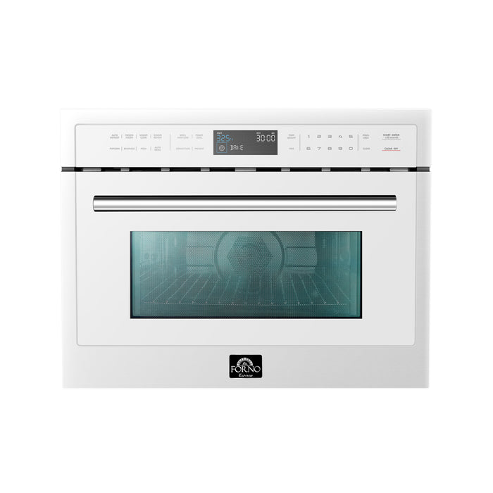 Forno Oliena Espresso White 24-Inch Built-In Microwave and Convection Oven Combo, 1.6 cu.ft, 1750W Convection, 1000W Microwave, Stainless Steel Interior, Glass Touch Controls, Sensor Cooking