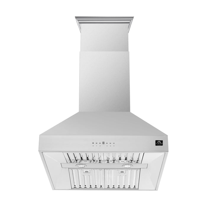 Forno Coppito 30-Inch Island Range Hood, Stainless Steel, LED Lighting, Adjustable Fan Speeds