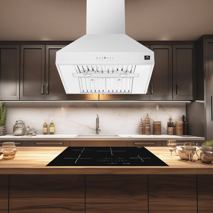 Forno Coppito 30-Inch Island Range Hood, Stainless Steel, LED Lighting, Adjustable Fan Speeds