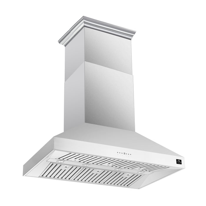 Forno Coppito 48-Inch Island Range Hood, Stainless Steel, LED Lighting, Adjustable Fan Speeds