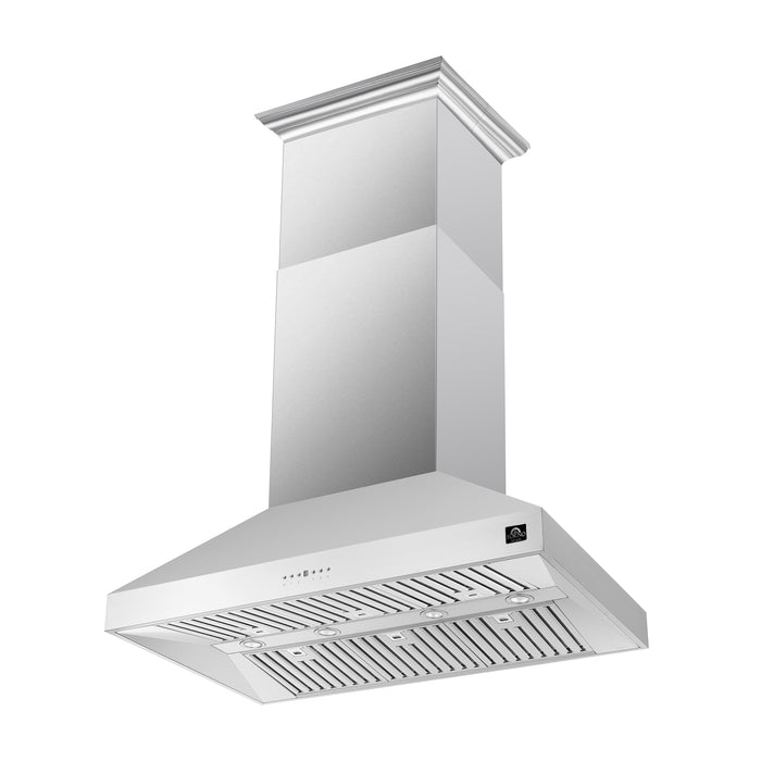 Forno Coppito 48-Inch Island Range Hood, Stainless Steel, LED Lighting, Adjustable Fan Speeds