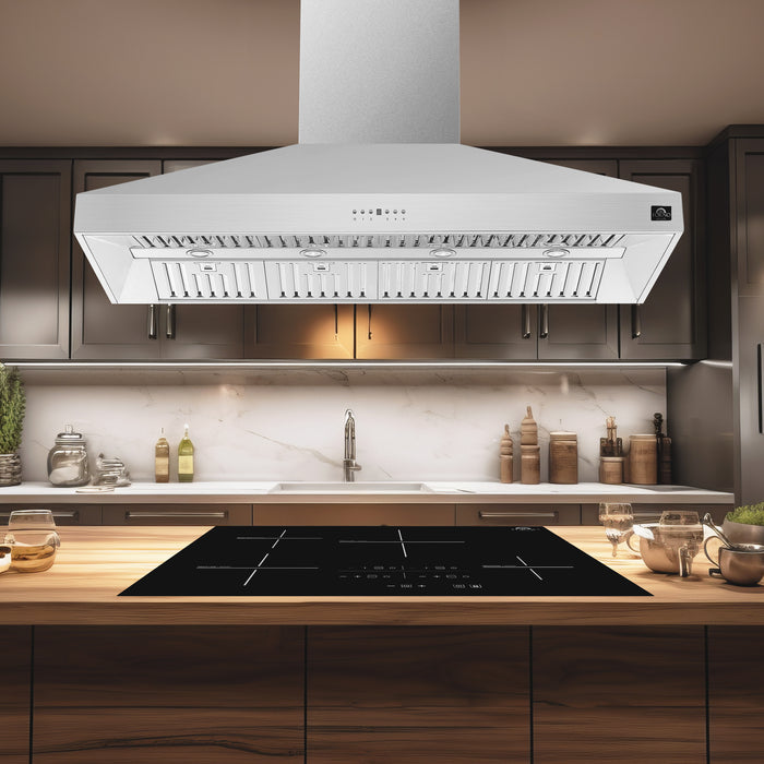 Forno Coppito 60-Inch Island Range Hood, Stainless Steel, LED Lighting, Adjustable Fan Speeds