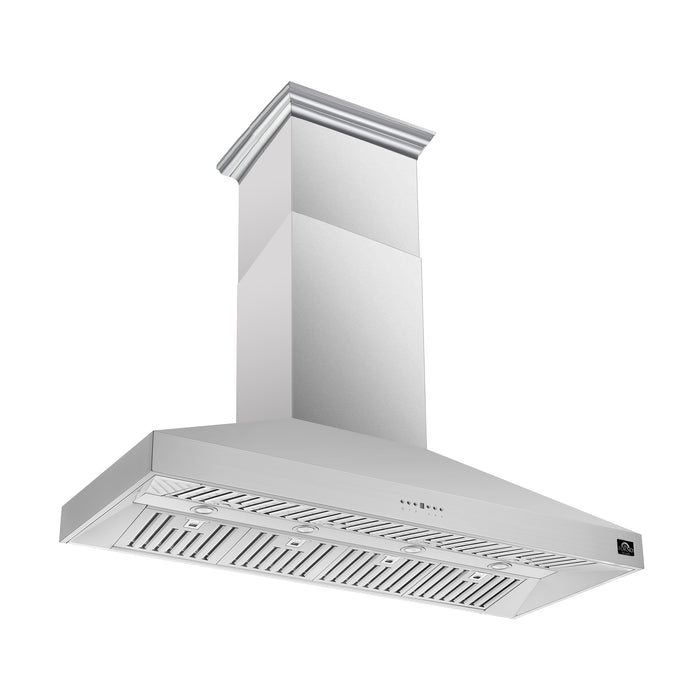 Forno Coppito 60-Inch Island Range Hood, Stainless Steel, LED Lighting, Adjustable Fan Speeds