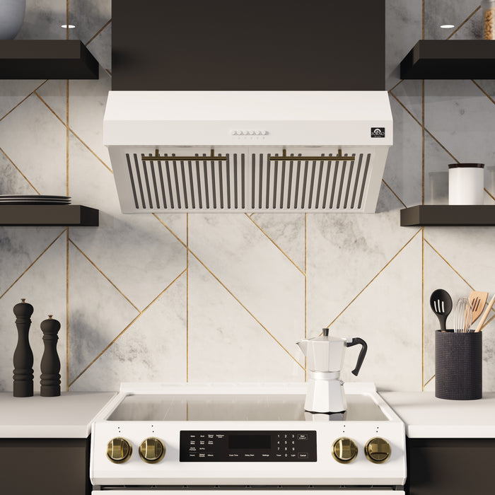 FORNO Premium 2-Piece Kitchen Bundle - Leonardo Espresso 30" White Range, 30" White Range Hood - FBDL-002-03US