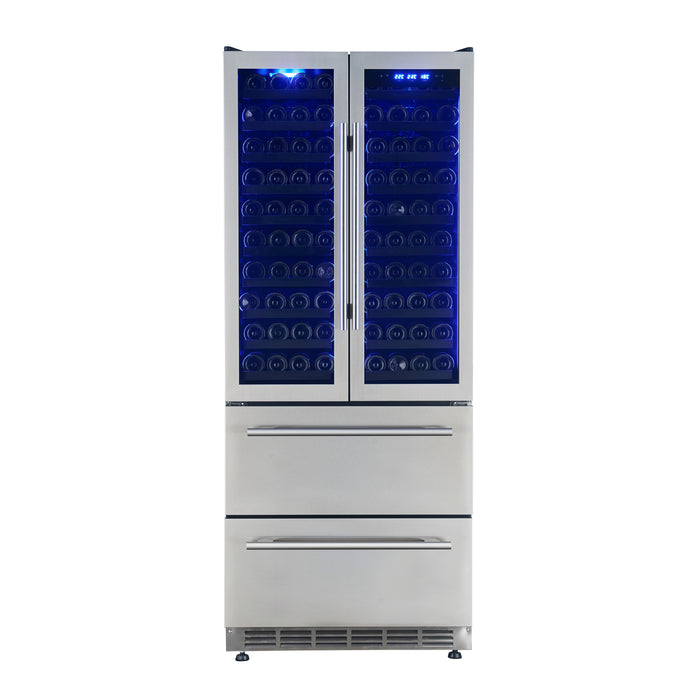 Forno Campania 32-Inch Wine Cooler, Stainless Steel, Dual Wine Zones, Two Beverage Drawers, 17.7 cu.ft