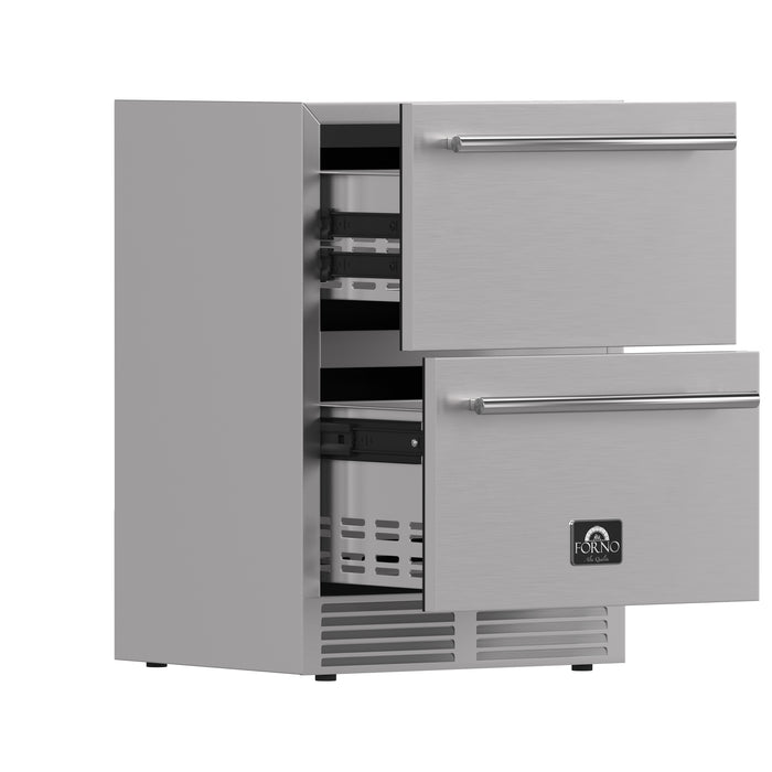 Forno Como 24-Inch Indoor Outdoor Drawer Refrigerator, 4.87 cu.ft, Stainless Steel Interior, Adjustable Shelves, LED Lighting